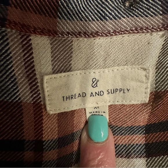 Thread & Supply plaid long sleeve button up blouse olive copper size M - Picture 5 of 7